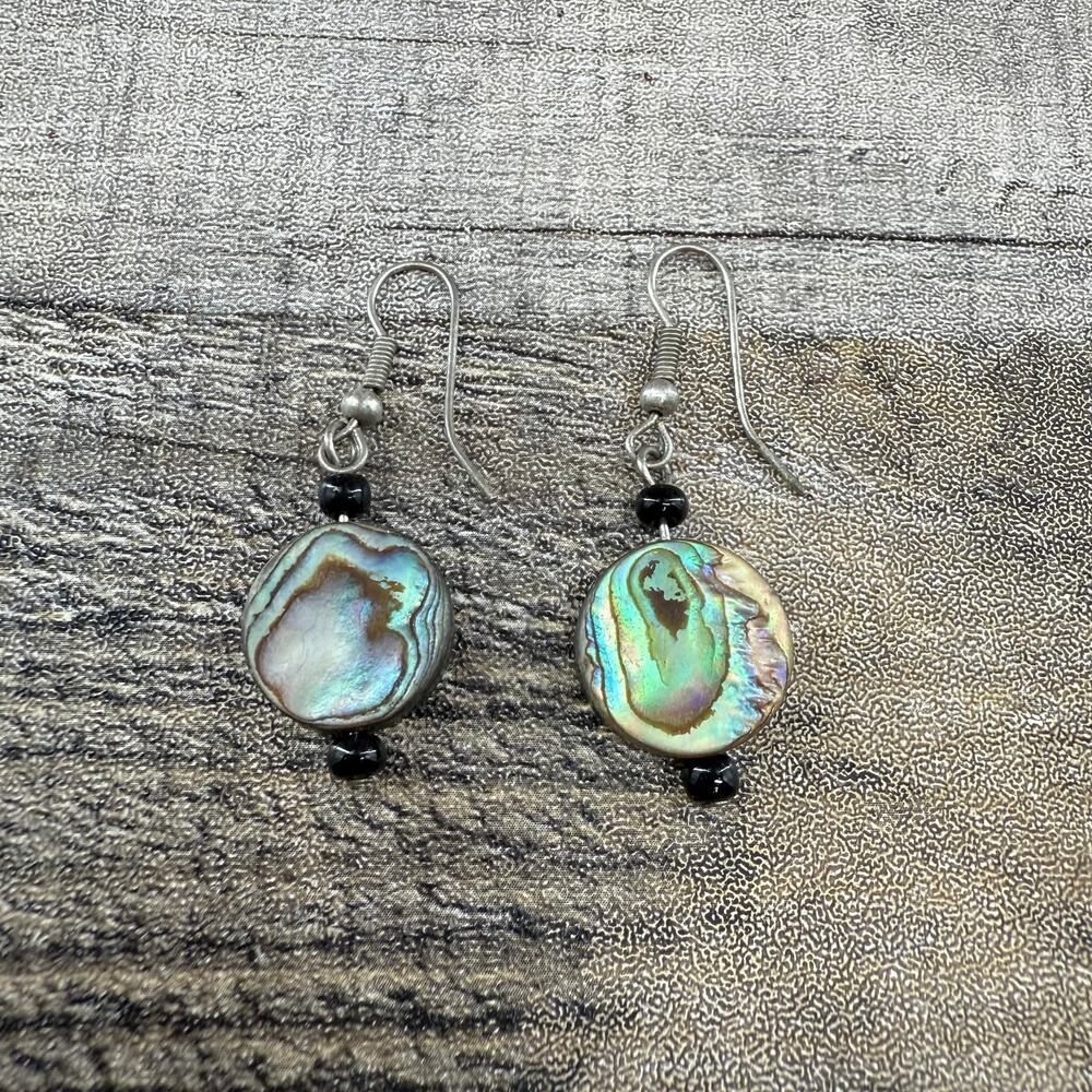 Artisan Silver Tone Dangle Earrings Blue and Black Gemstone Charm - Picture 1 of 5